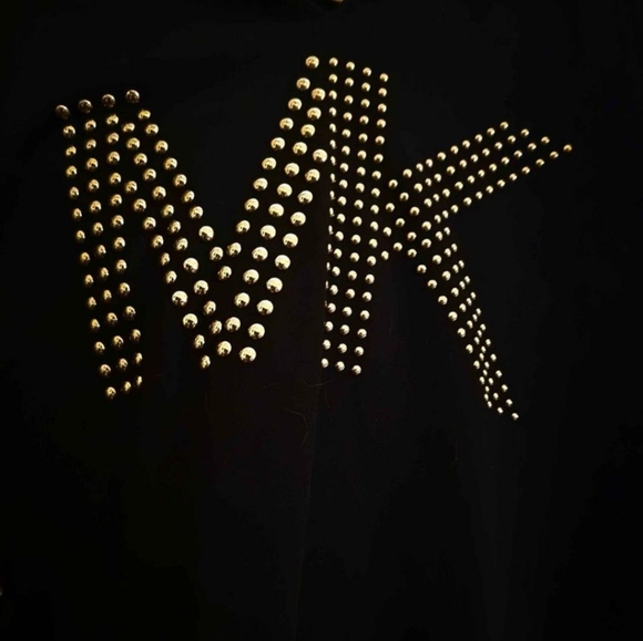 Sharp! MK, Michael Kors Gold Studded Black Hoodie, 2X - Picture 8 of 9